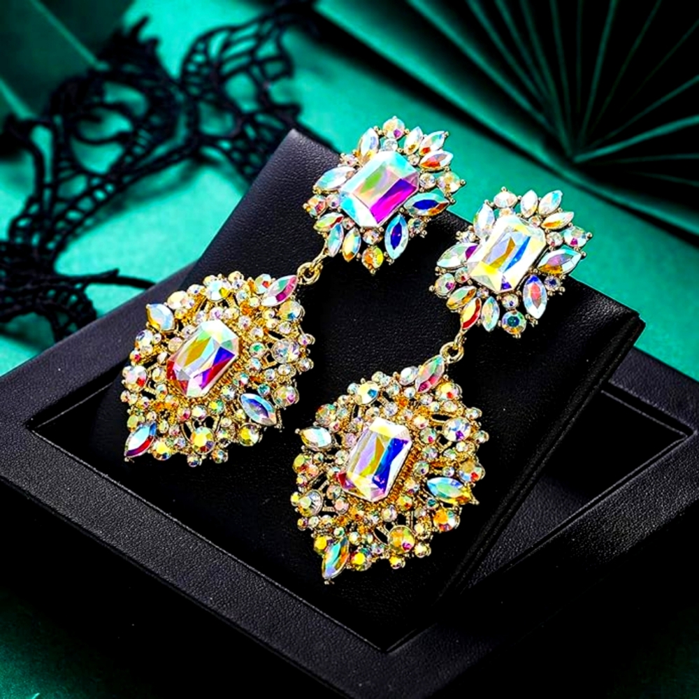 Vintage Inspired AB Rhinestone Medieval Look  Earrings